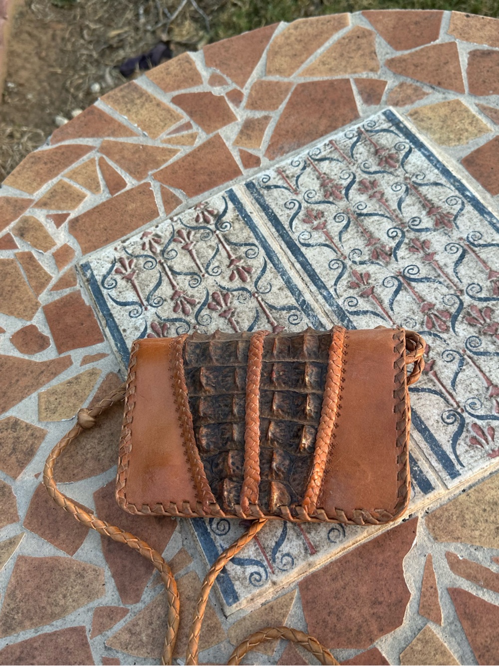 Handcrafted Brown Leather Crossbody Bag with Woven Accent